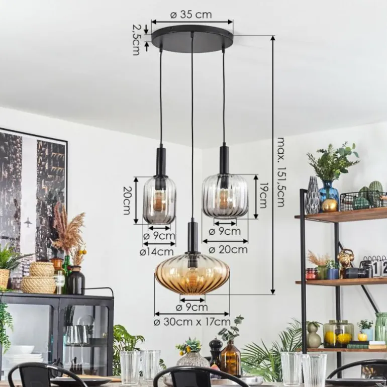 Alcofra Suspension Noir, 3 lumières