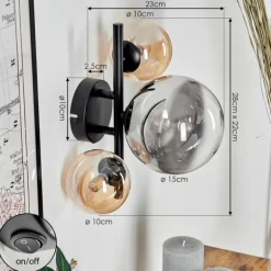 Applique murale - Verre Chehalis Ambre, Fumé, 3 lumières