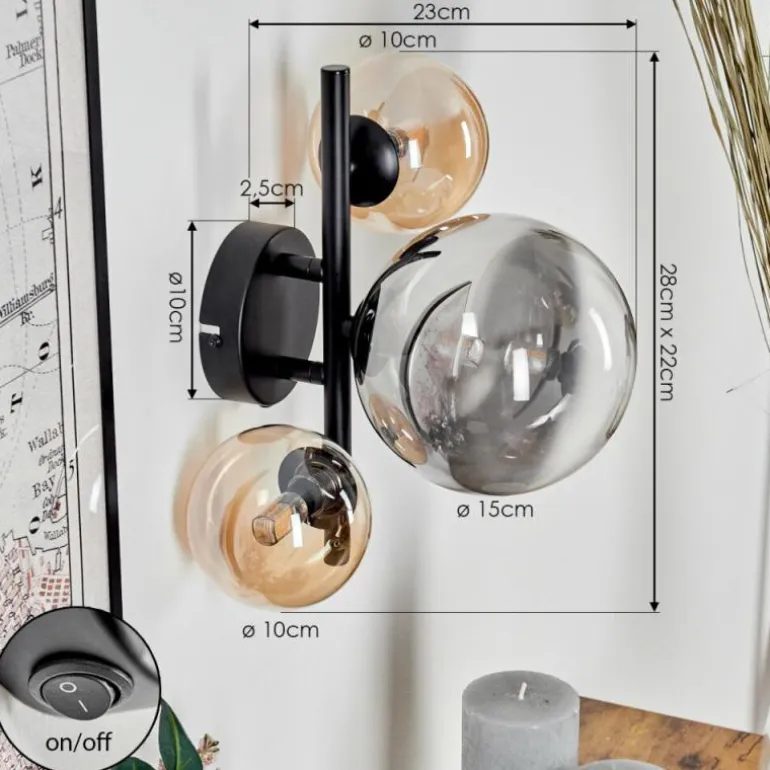 Applique murale - Verre Chehalis Ambre, Fumé, 3 lumières