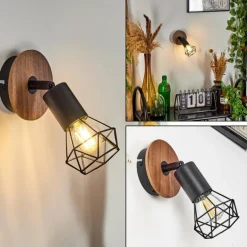 Applique murale Baripada Bois foncé, Noir, 1 lumière