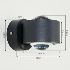 Applique murale d'extérieur Andersro LED Noir, 2 lumières