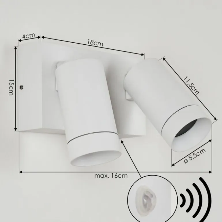 Applique murale d'extérieur Hakamken Blanc, 2 lumières, Détecteur de mouvement