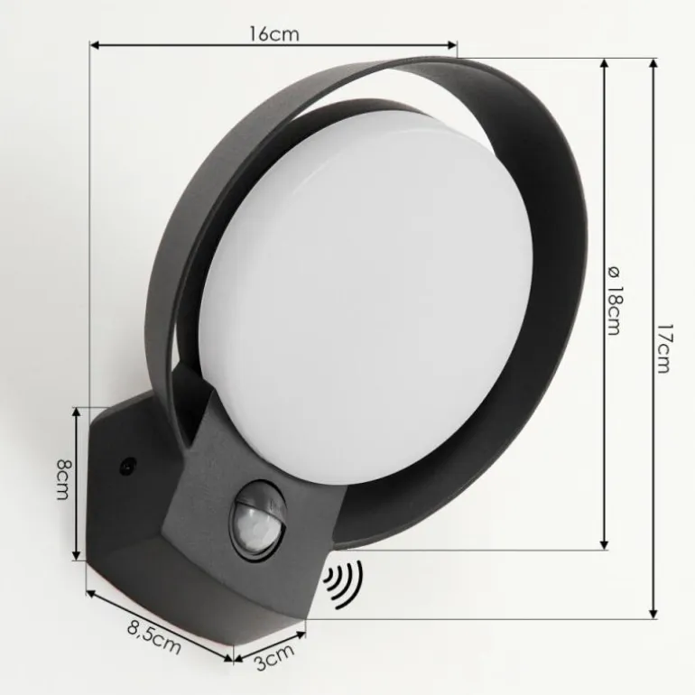 Applique murale d'extérieur Kelo LED Anthracite, 1 lumière, Détecteur de mouvement
