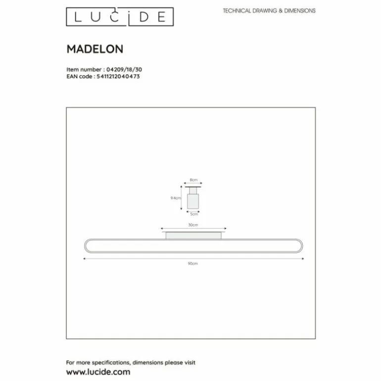 Applique murale Lucide MADELON LED Noir, 1 lumière