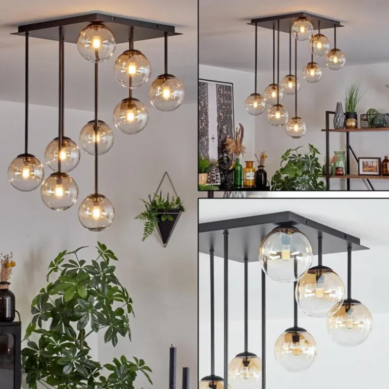 Chehalis Plafonnier, Boule lumineuse Ambre, Clair, 9 lumières