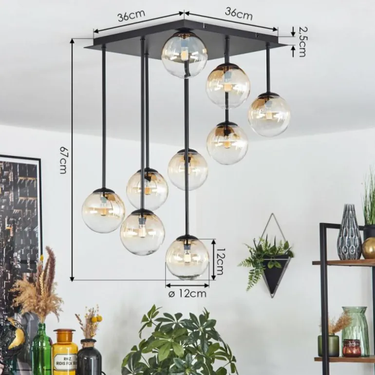 Chehalis Plafonnier, Boule lumineuse Ambre, Clair, 9 lumières