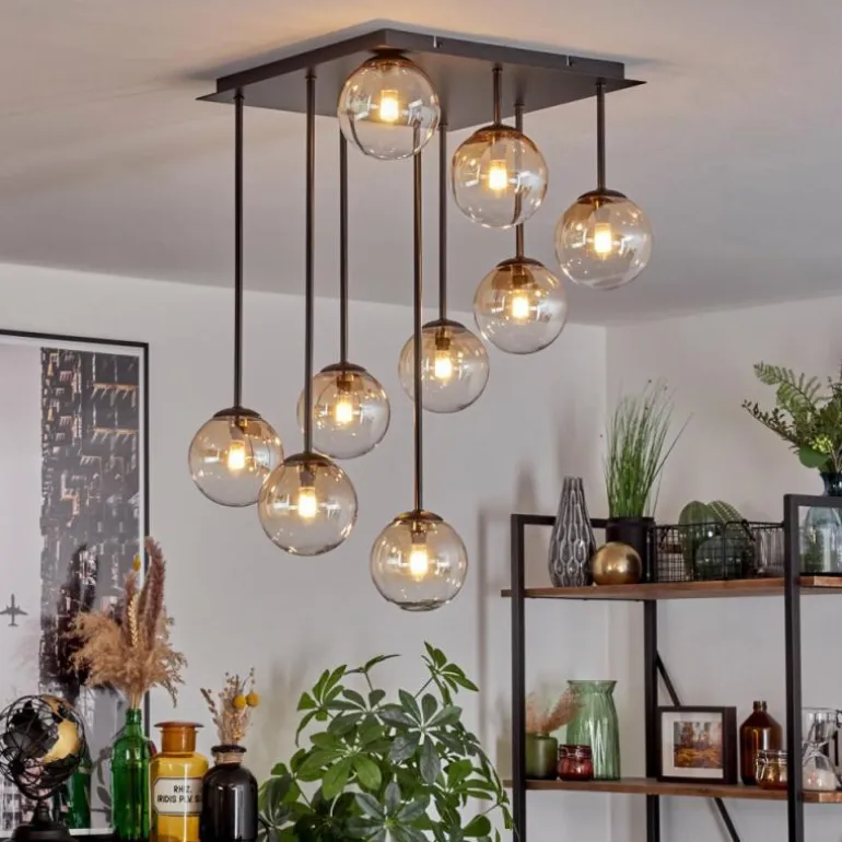 Chehalis Plafonnier, Boule lumineuse Ambre, Clair, 9 lumières