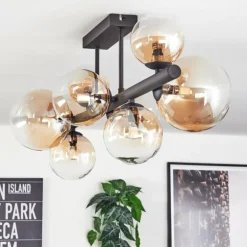 Chehalis Plafonnier, Boule lumineuse Ambre, Clair, 8 lumières