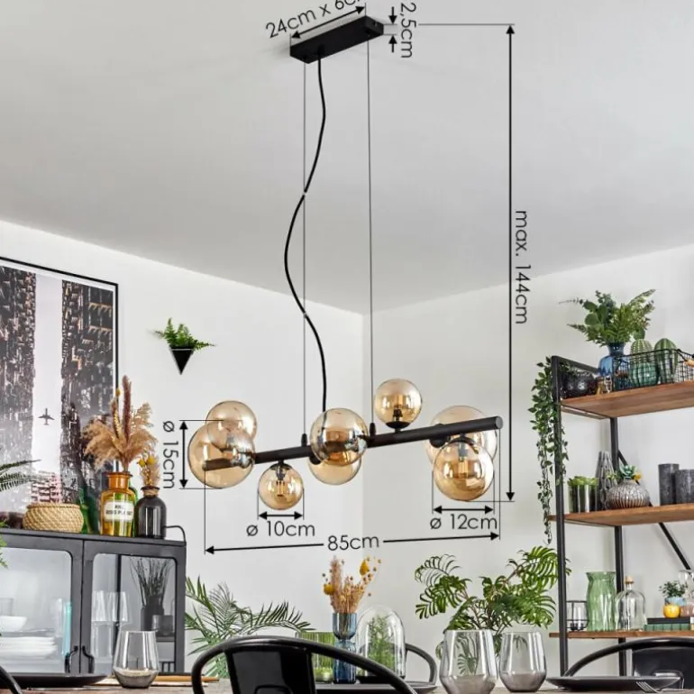 Chehalis Suspension, Boule lumineuse, Suspension Ambre, 8 lumières