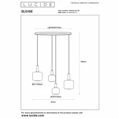 ELOISE Suspension Luminaires Lucide Noir, 4 lumières