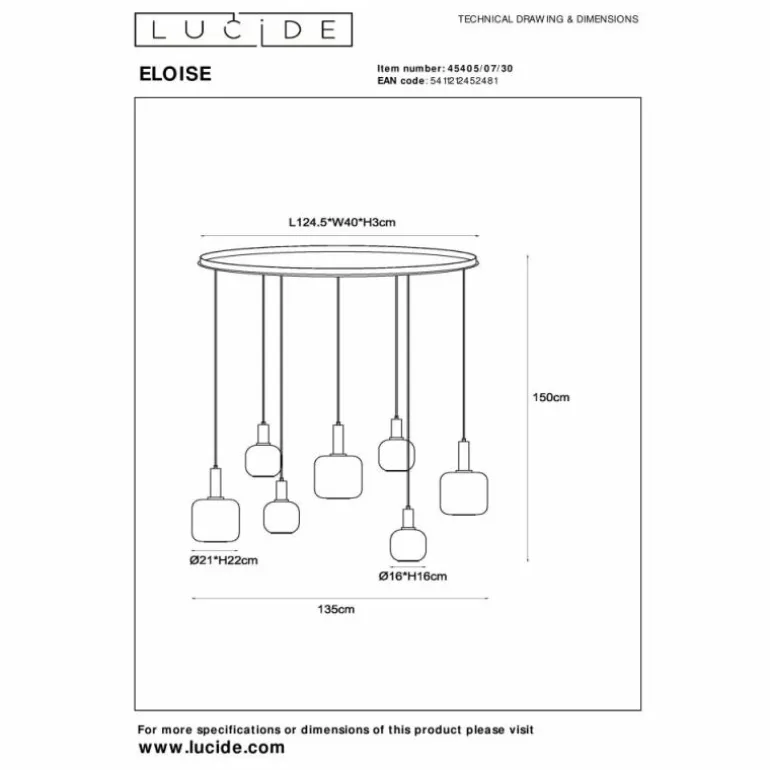 ELOISE Suspension Luminaires Lucide Noir, 7 lumières