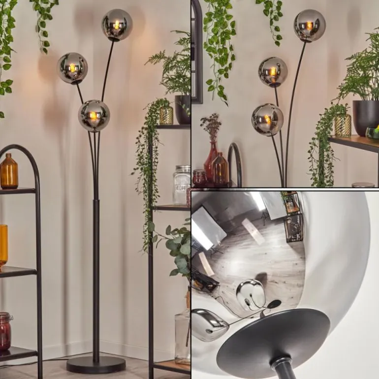Gastor Boule lumineuse, Lampadaire Chrome, Fumé, 3 lumières