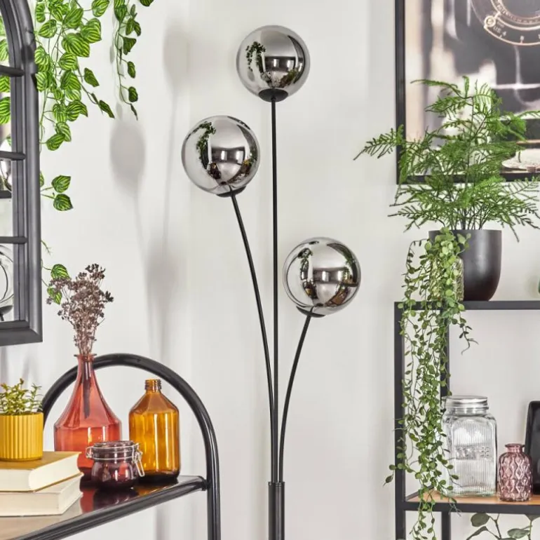 Gastor Boule lumineuse, Lampadaire Chrome, Fumé, 3 lumières