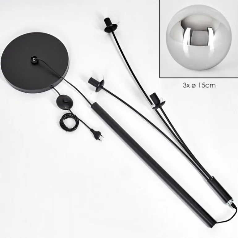 Gastor Boule lumineuse, Lampadaire Chrome, Fumé, 3 lumières
