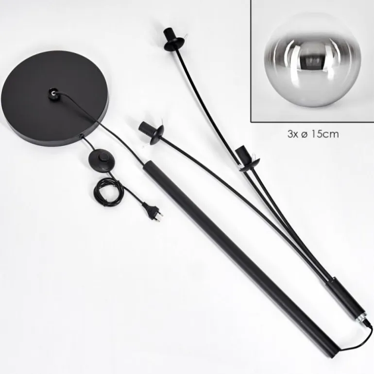 Gastor Boule lumineuse, Lampadaire Chrome, Clair, Fumé, 3 lumières