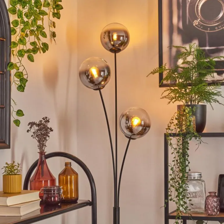 Gastor Boule lumineuse, Lampadaire Chrome, Clair, Fumé, 3 lumières