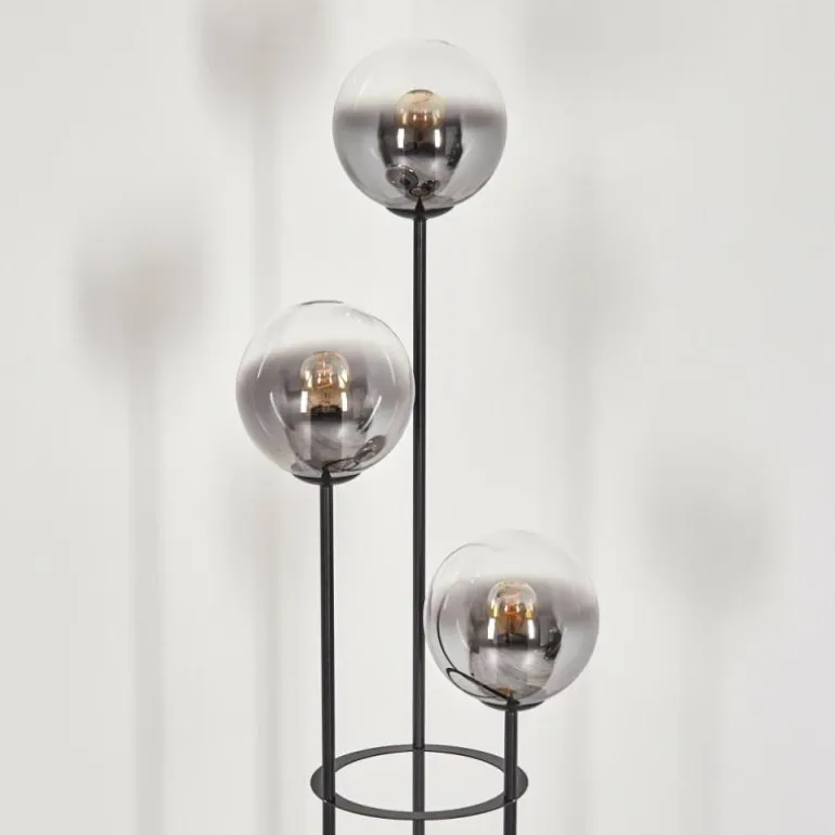Gastor Lampadaire 30 cm Bois foncé, Noir, 3 lumières