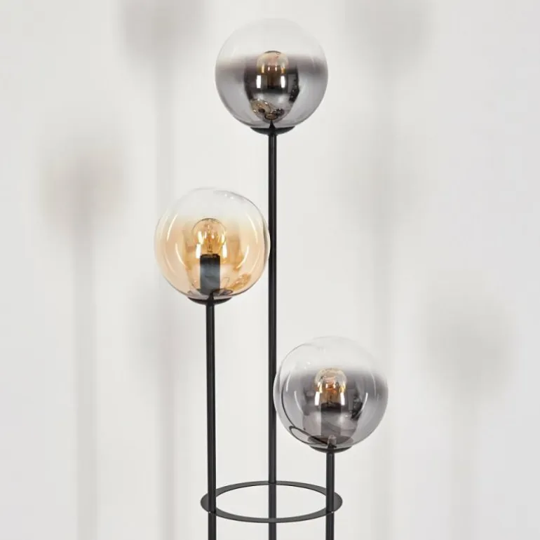 Gastor Lampadaire 30 cm Bois foncé, Noir, 3 lumières