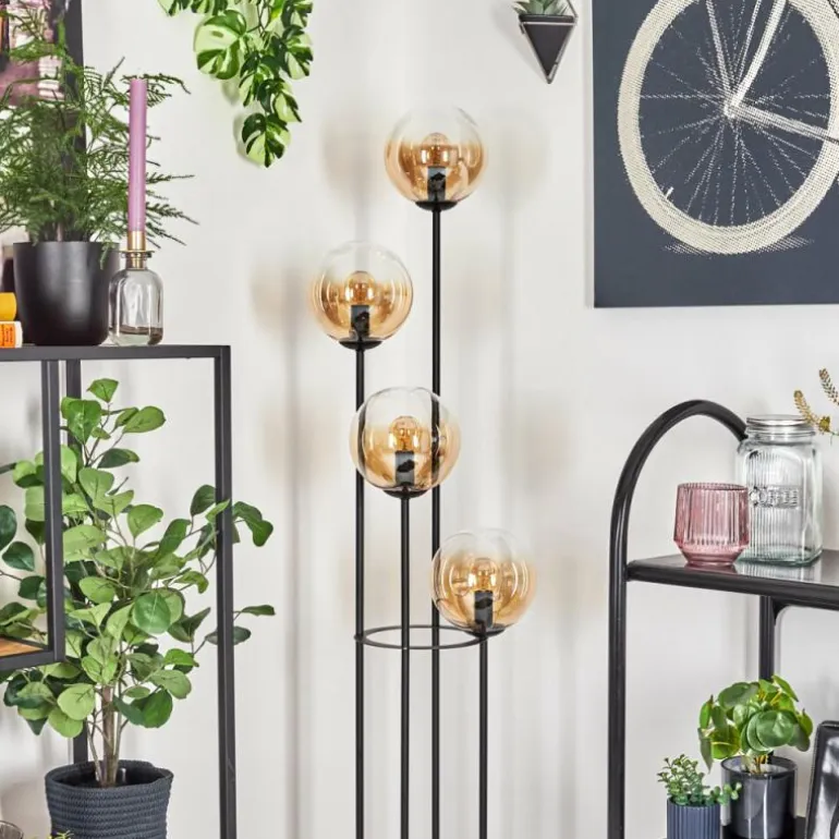 Gastor Lampadaire 30 cm Bois clair, Noir, 4 lumières