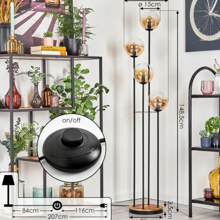 Gastor Lampadaire 30 cm Bois clair, Noir, 4 lumières