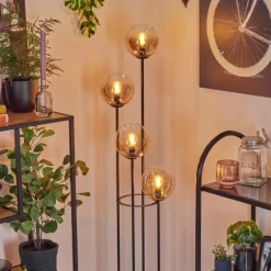 Gastor Lampadaire 30 cm Bois clair, Noir, 4 lumières