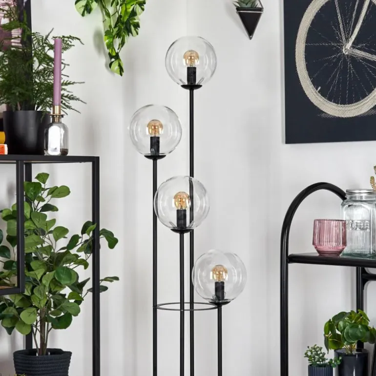 Gastor Lampadaire 30 cm Bois clair, Noir, 4 lumières