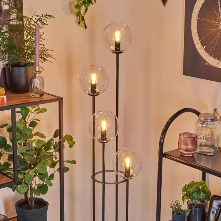 Gastor Lampadaire 30 cm Bois clair, Noir, 4 lumières