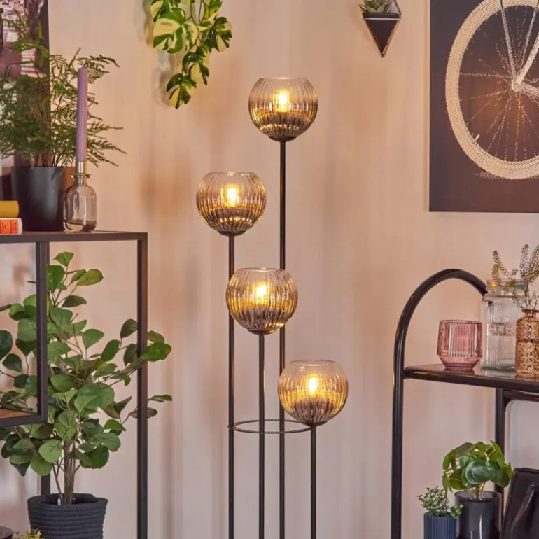 Gastor Lampadaire 25 cm Bois clair, Noir, 4 lumières