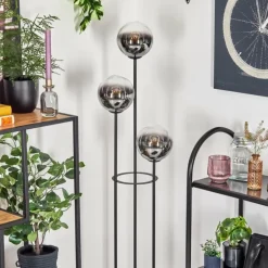 Gastor Lampadaire 30 cm Bois foncé, Noir, 3 lumières
