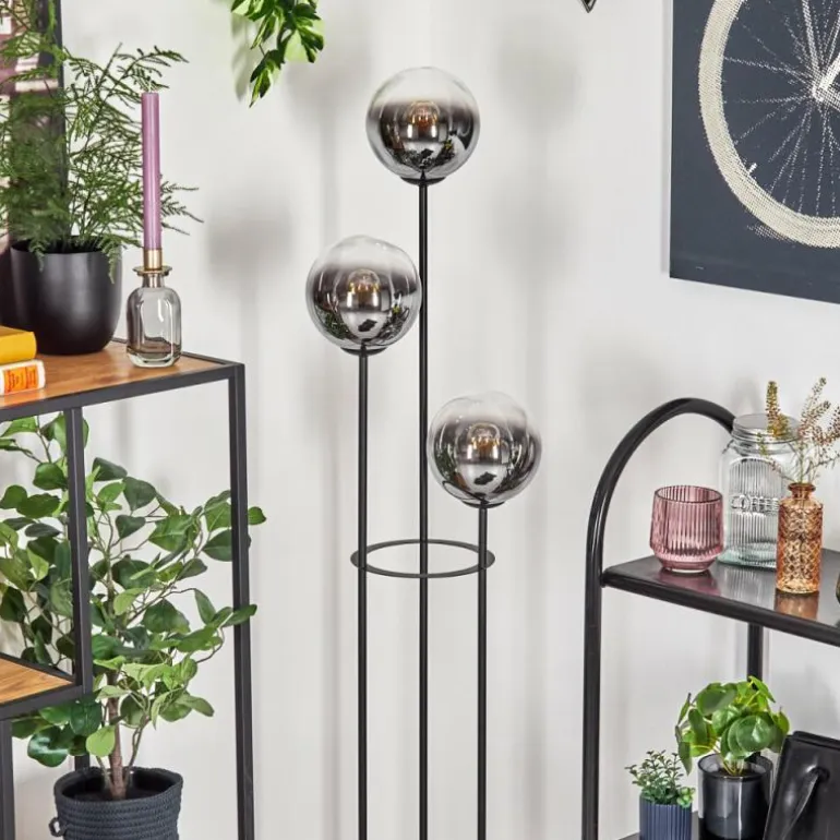Gastor Lampadaire 30 cm Bois foncé, Noir, 3 lumières