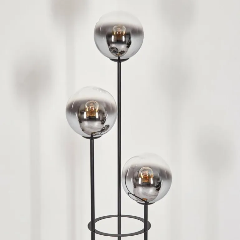 Gastor Lampadaire 30 cm Bois foncé, Noir, 3 lumières