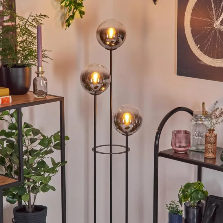 Gastor Lampadaire 30 cm Bois foncé, Noir, 3 lumières
