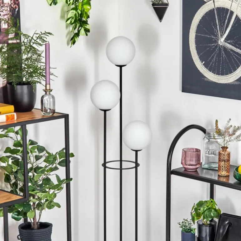 Gastor Lampadaire 30 cm Bois foncé, Noir, 3 lumières