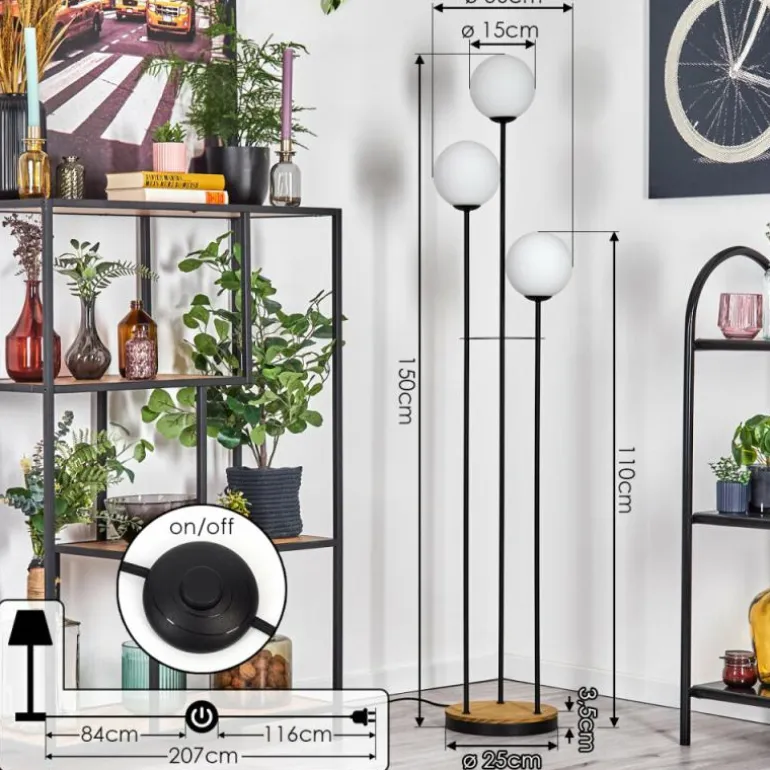 Gastor Lampadaire 30 cm Bois foncé, Noir, 3 lumières