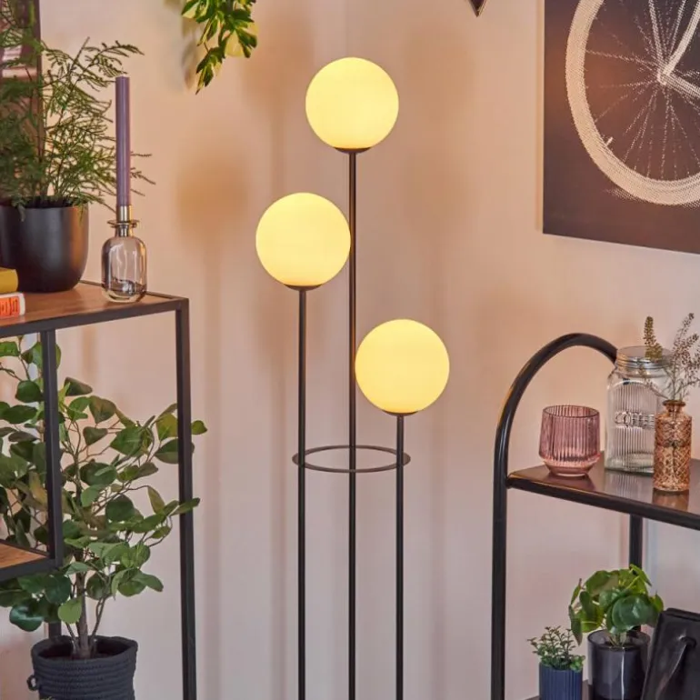 Gastor Lampadaire 30 cm Bois foncé, Noir, 3 lumières