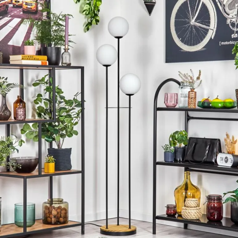 Gastor Lampadaire 30 cm Bois foncé, Noir, 3 lumières