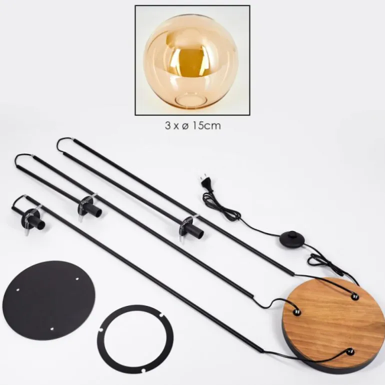 Gastor Lampadaire 30 cm Bois foncé, Noir, 3 lumières