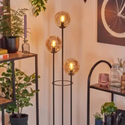 Gastor Lampadaire 30 cm Bois foncé, Noir, 3 lumières