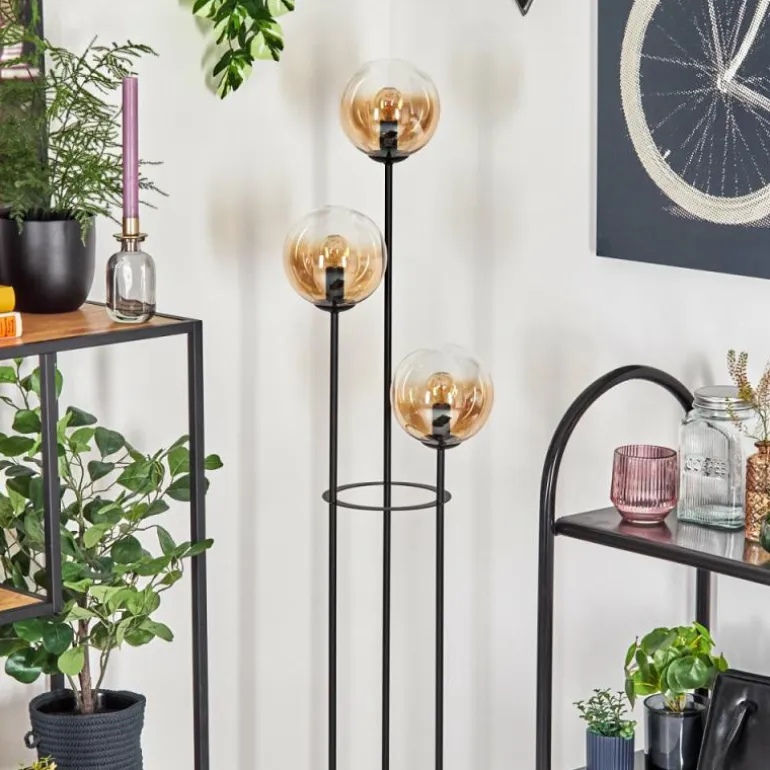 Gastor Lampadaire 30 cm Bois foncé, Noir, 3 lumières