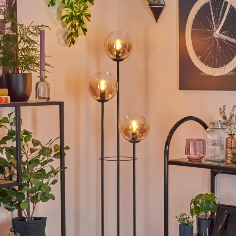 Gastor Lampadaire 30 cm Bois foncé, Noir, 3 lumières