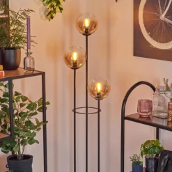 Gastor Lampadaire 30 cm Bois foncé, Noir, 3 lumières