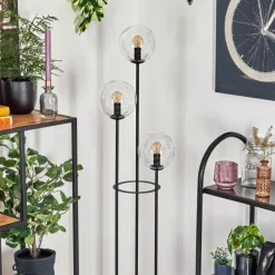 Gastor Lampadaire 30 cm Bois foncé, Noir, 3 lumières
