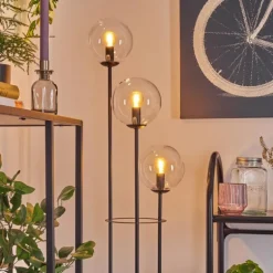 Gastor Lampadaire 30 cm Bois foncé, Noir, 3 lumières