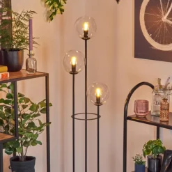 Gastor Lampadaire 30 cm Bois foncé, Noir, 3 lumières