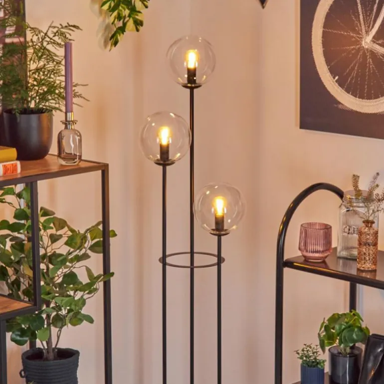 Gastor Lampadaire 30 cm Bois foncé, Noir, 3 lumières