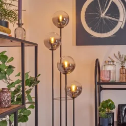 Gastor Lampadaire 30 cm Bois clair, Noir, 4 lumières