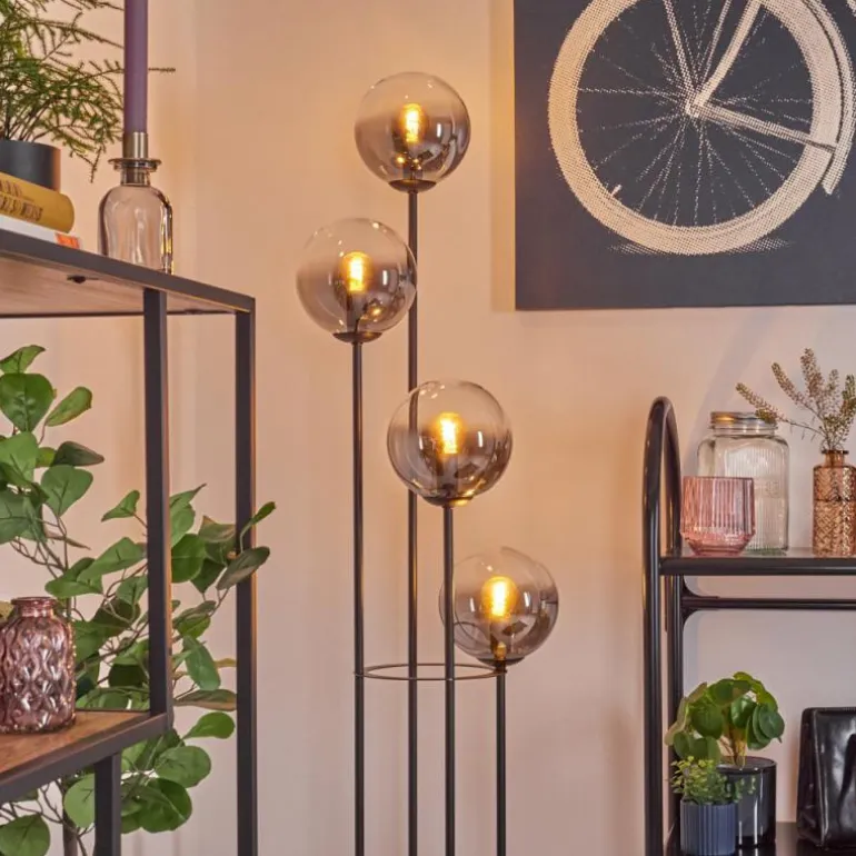 Gastor Lampadaire 30 cm Bois clair, Noir, 4 lumières