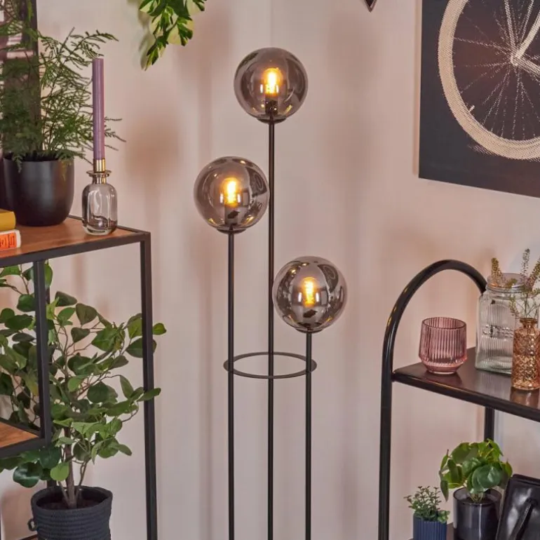 Gastor Lampadaire 25 cm Bois clair, Noir, 3 lumières