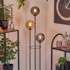 Gastor Lampadaire 25 cm Bois clair, Noir, 3 lumières