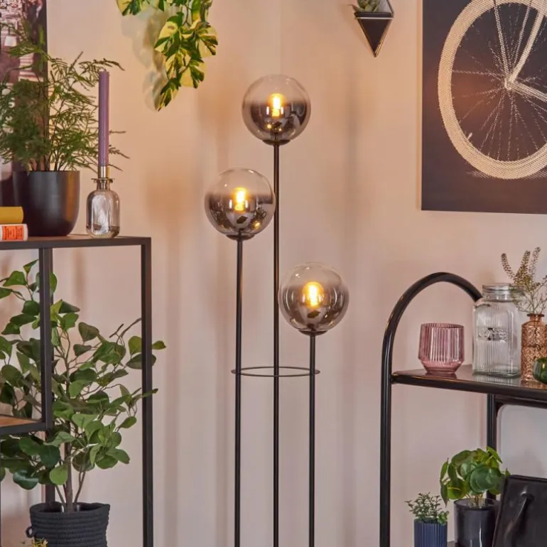 Gastor Lampadaire 25 cm Bois clair, Noir, 3 lumières